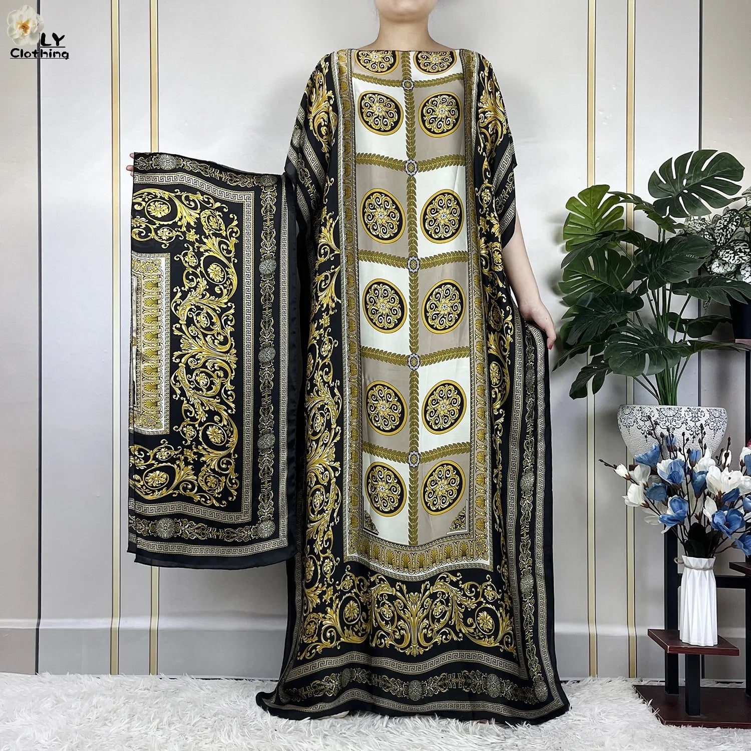 Muslim Abayas For Women 2023 New Fashion Printed Silk Soft Loose Femme Elegant Robe African Maxi Party Dresses With Belt Turban