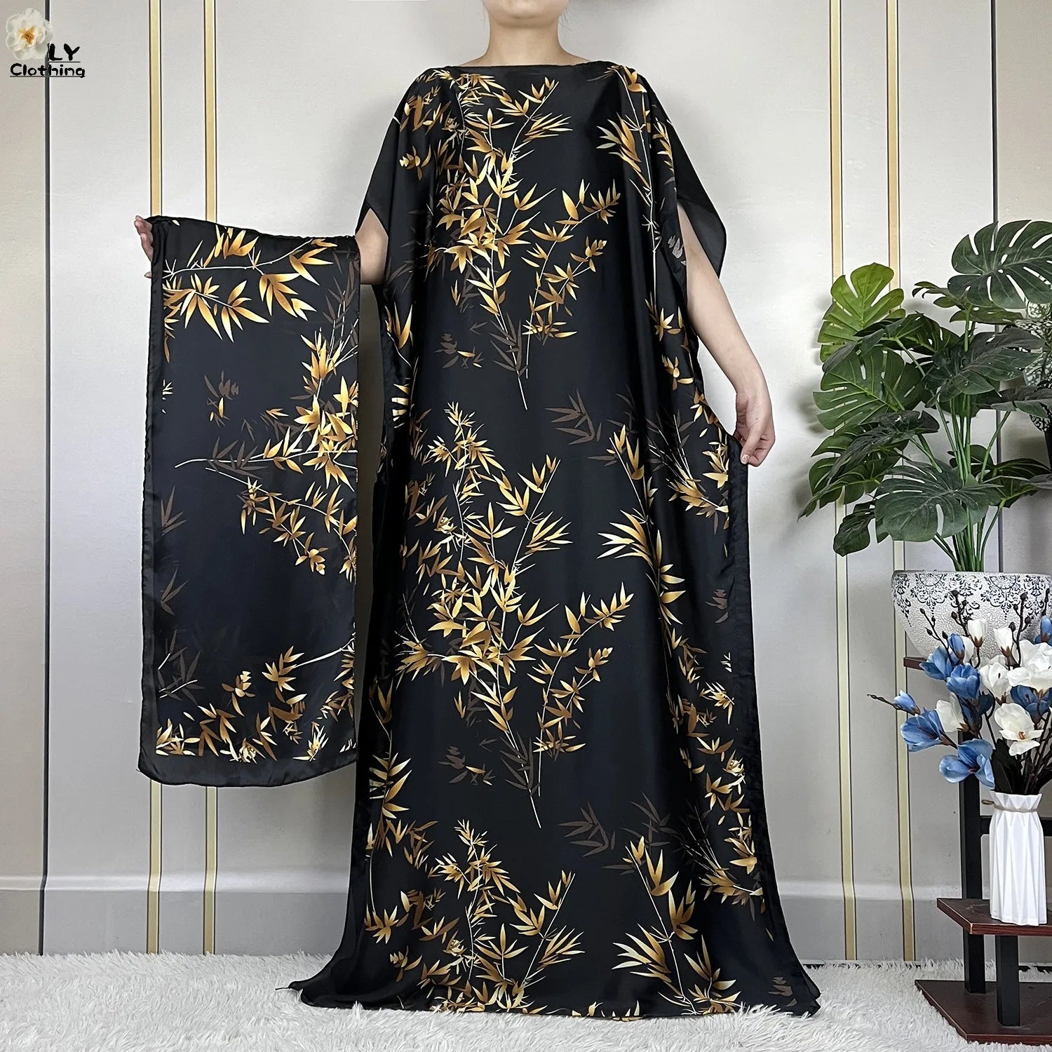 Muslim Abayas For Women 2023 New Fashion Printed Silk Soft Loose Femme Elegant Robe African Maxi Party Dresses With Belt Turban