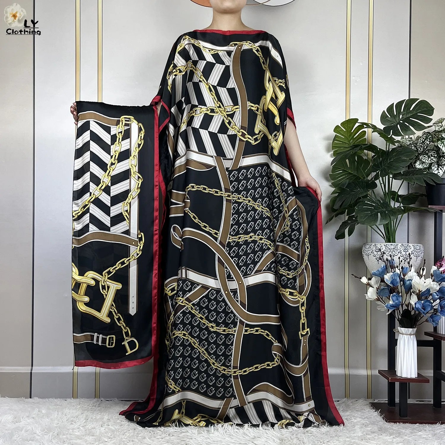 Muslim Abayas For Women 2023 New Fashion Printed Silk Soft Loose Femme Elegant Robe African Maxi Party Dresses With Belt Turban