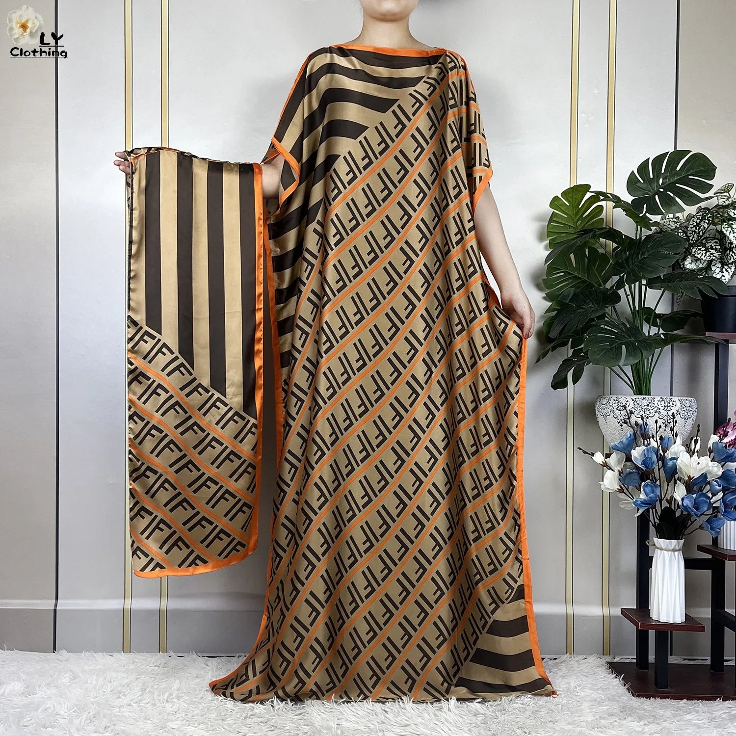 Muslim Abayas For Women 2023 New Fashion Printed Silk Soft Loose Femme Elegant Robe African Maxi Party Dresses With Belt Turban