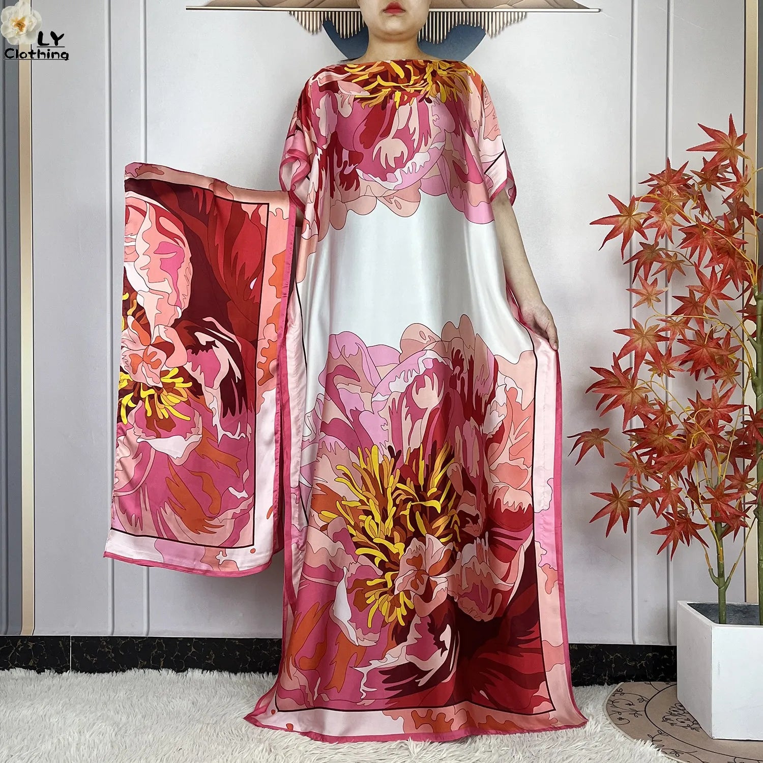 Muslim Abayas For Women 2023 New Fashion Printed Silk Soft Loose Femme Elegant Robe African Maxi Party Dresses With Belt Turban