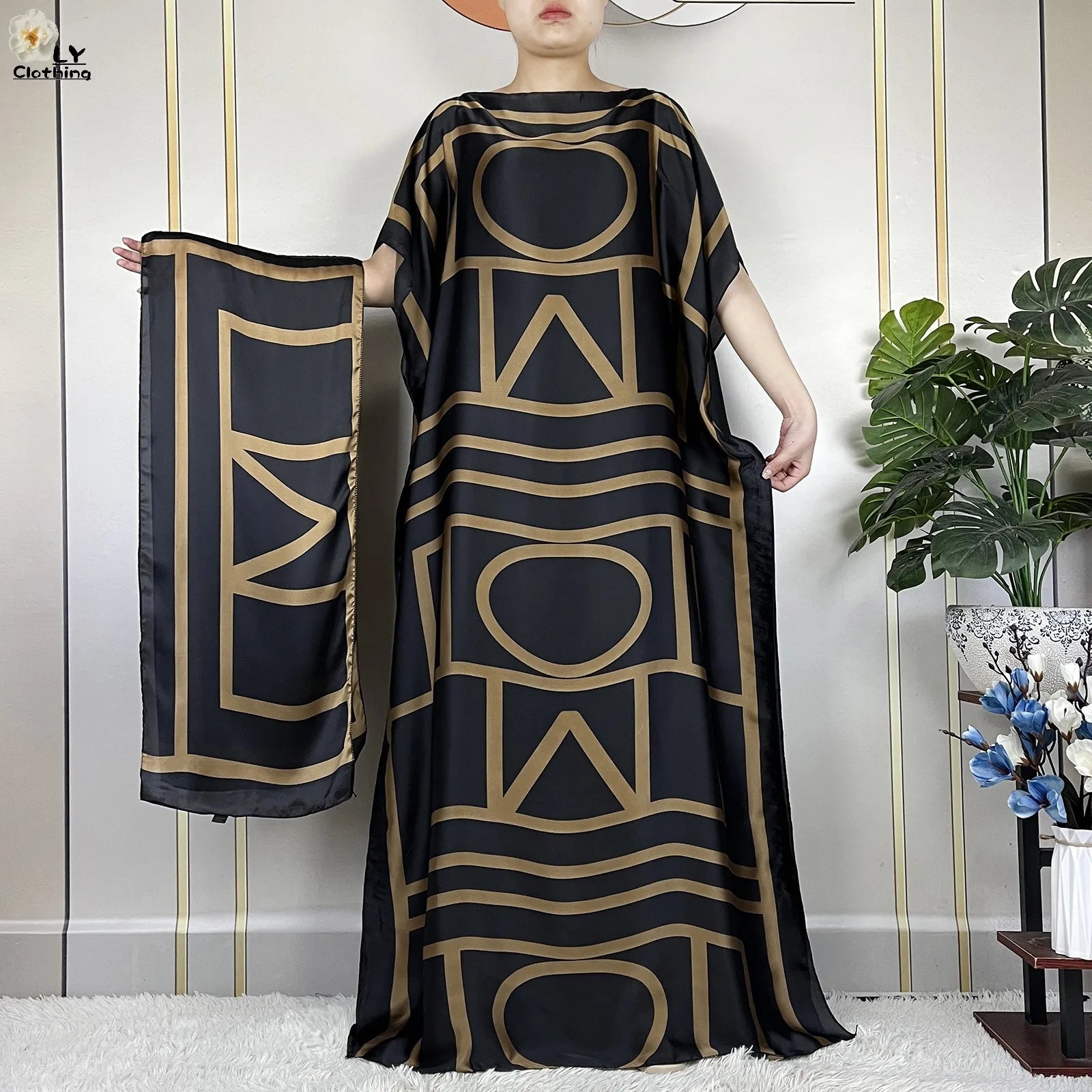 Muslim Abayas For Women 2023 New Fashion Printed Silk Soft Loose Femme Elegant Robe African Maxi Party Dresses With Belt Turban